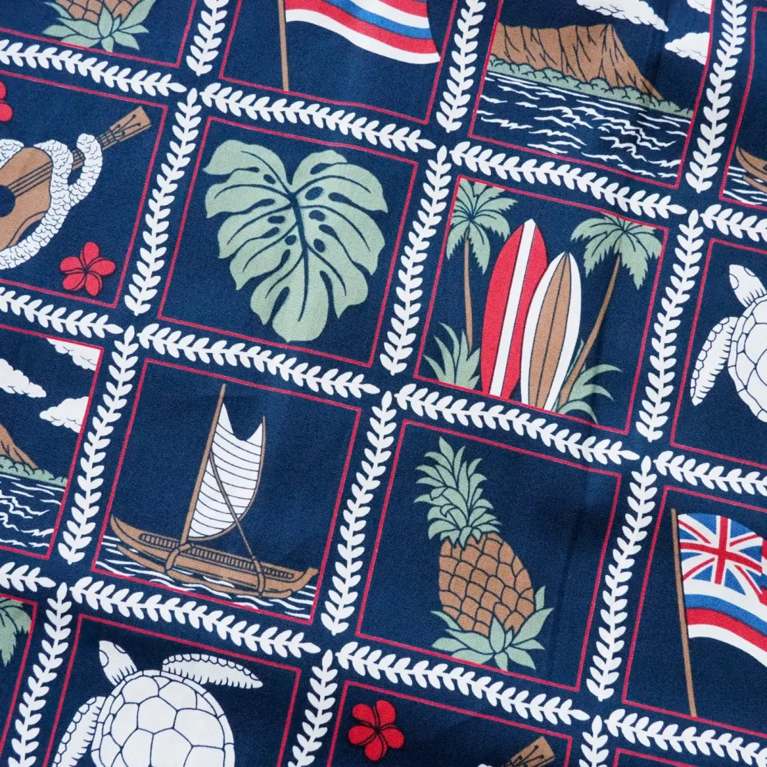 50th State Navy Blue Hawaiian Cotton Shirt - Made In Hawaii