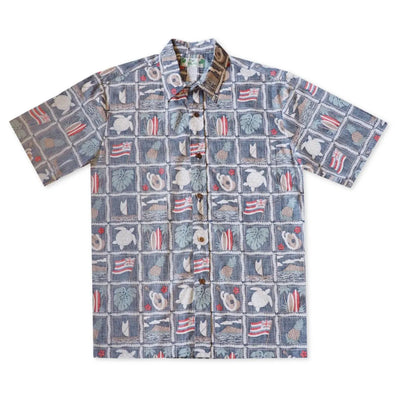 50th State Navy Hawaiian Reverse Shirt - Made In Hawaii