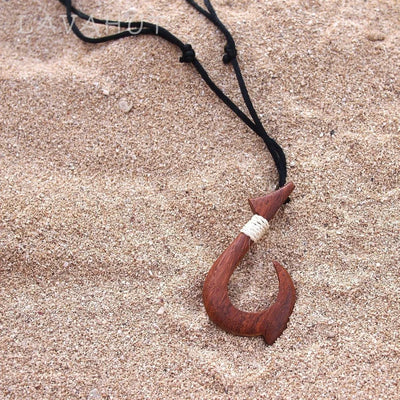 Aina Wooden Fish Hook Hawaiian Necklace - Made In Hawaii
