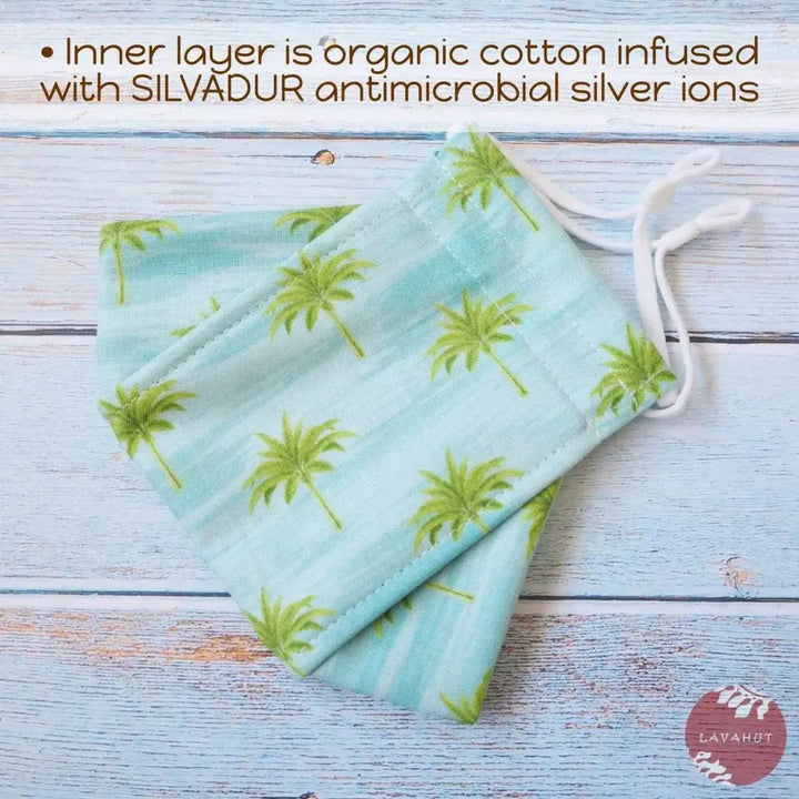 Antimicrobial Silvadur™ + Origami 3d Face Mask • Aqua Coconut Grove - Made in Hawaii