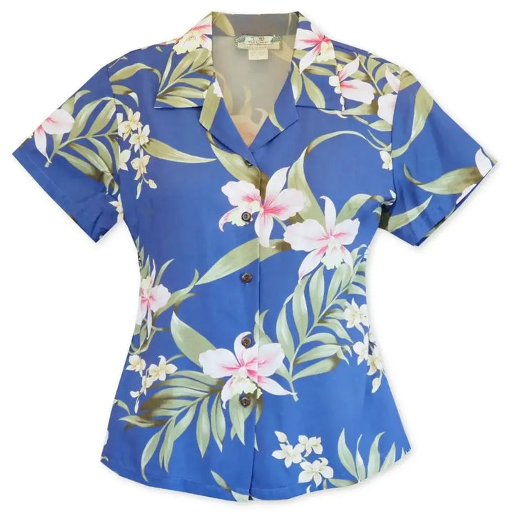 Bamboo Orchid Blue Women’s Hawaiian Rayon Shirt - Made in Hawaii