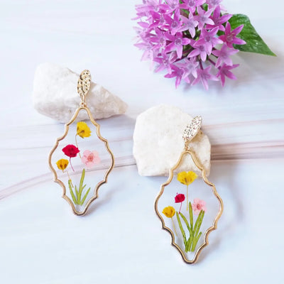 Blooming Floral Glass Drop Earrings - Made In Hawaii
