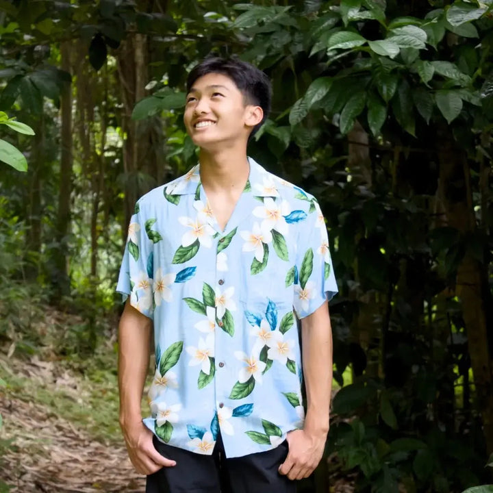 Escape Blue Hawaiian Rayon Shirt Made in Hawaii