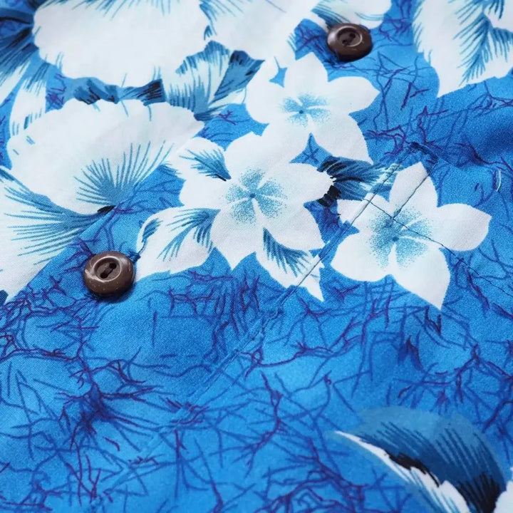 Flower Power Blue Hawaiian Cotton Shirt Made in Hawaii