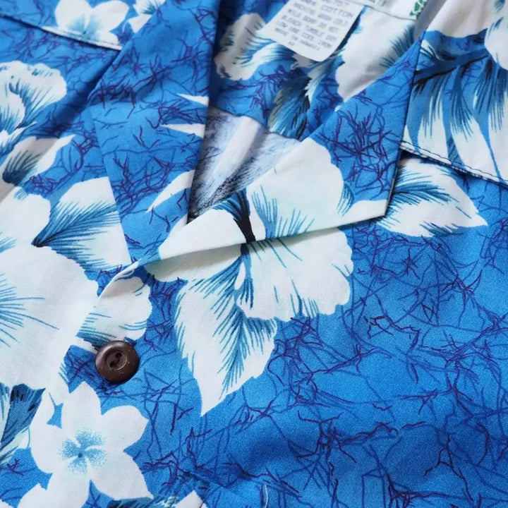 Flower Power Blue Hawaiian Cotton Shirt Made in Hawaii
