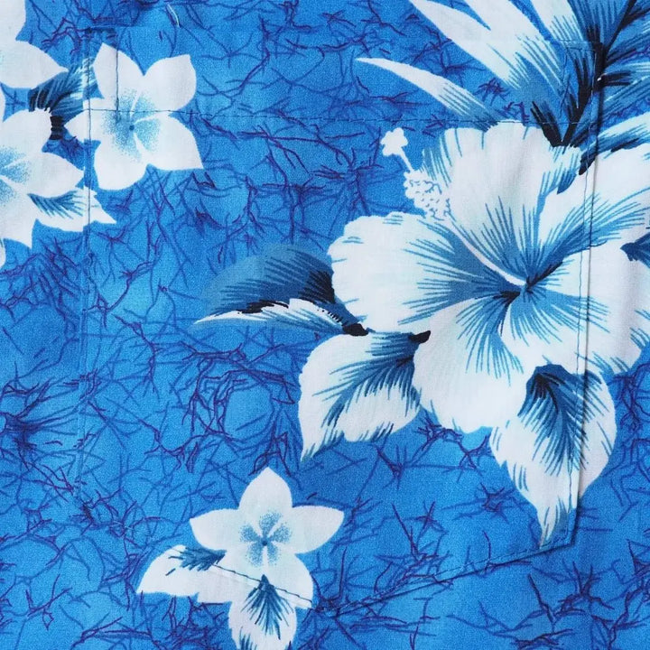 Flower Power Blue Hawaiian Cotton Shirt Made in Hawaii