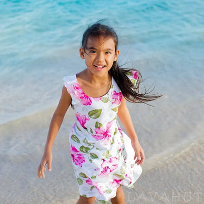 Garden White Hawaiian Girl Rayon Dress - Made In Hawaii