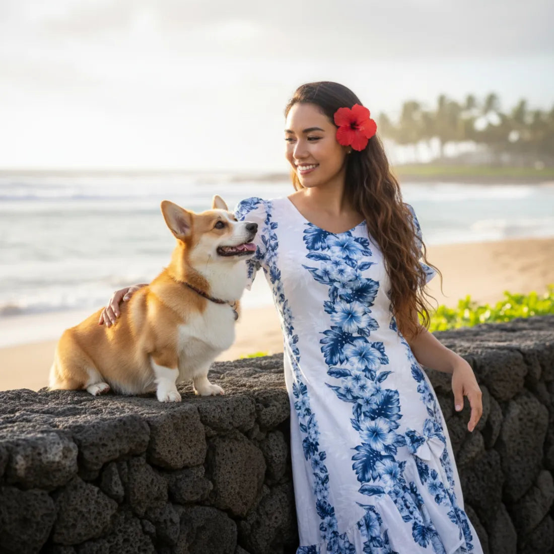 Hanalei White Makani Hawaiian Muumuu Dress Online 2XL / White Hanalei White Makani Hawaiian Muumuu Dress Online 2XL / White