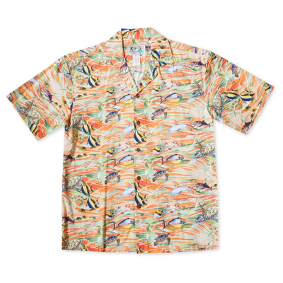 Hanauma Bay Orange Hawaiian Cotton Shirt - Made In Hawaii