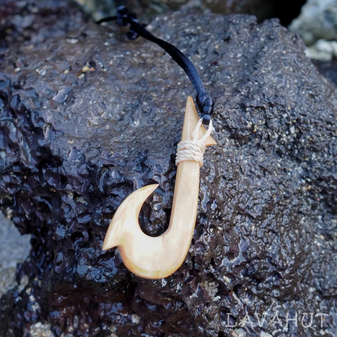 Hapuna Wooden Fish Hook Hawaiian Necklace