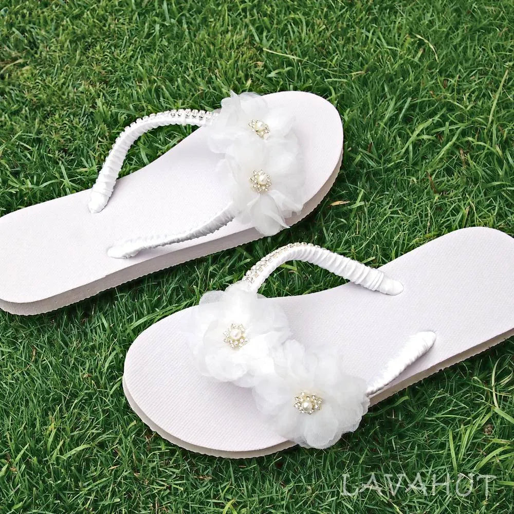 Harmony White Bridal Flip Flops Handmade Bridal Flip Flops with Pearls and Rhinestones Lavahut