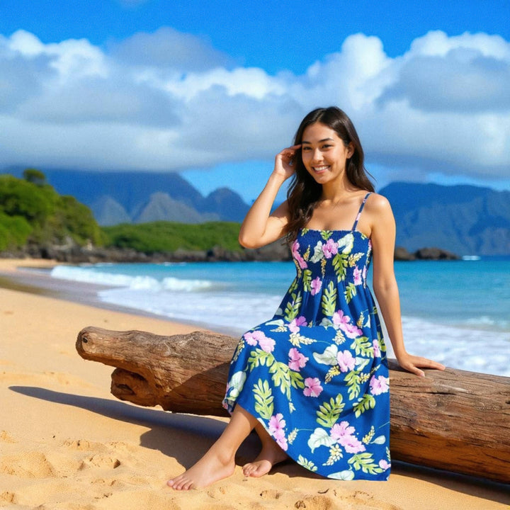 Honeymoon Royal Blue Maxi Hawaiian Dress Made in Hawaii