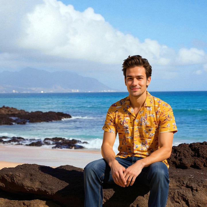 Honolulu Orange Hawaiian Rayon Shirt Made in Hawaii