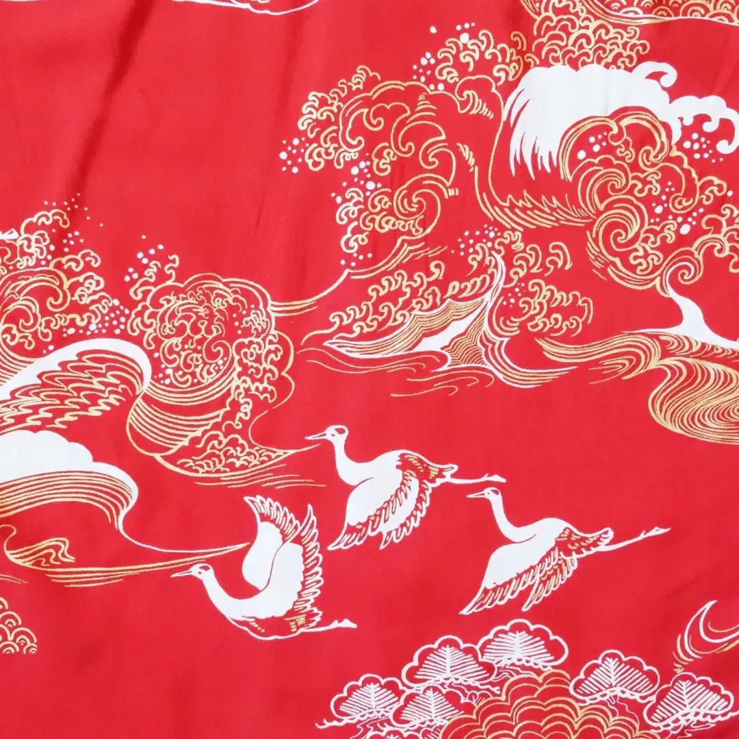 Island Breeze Crane Red Hawaiian Rayon Shirt Made in Hawaii