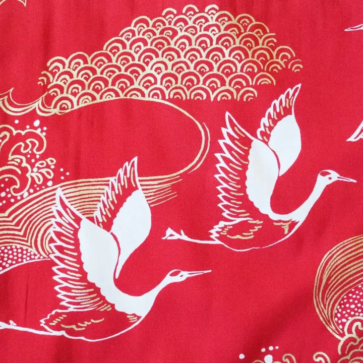 Island Breeze Crane Red Hawaiian Rayon Shirt Made in Hawaii