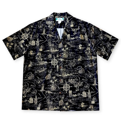 Island Cruise Black Hawaiian Rayon Shirt - Made In Hawaii