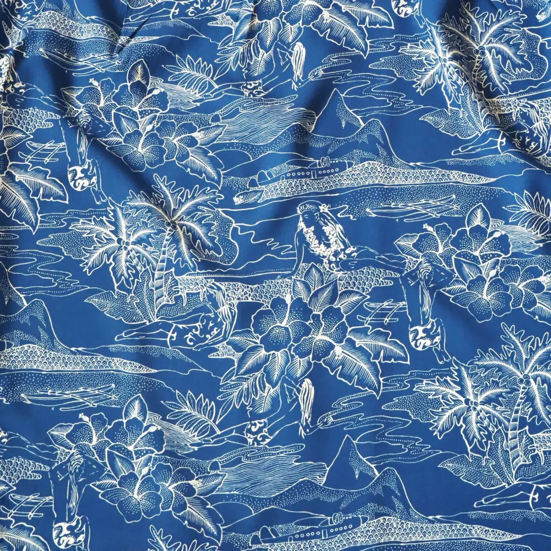 Island Hop Blue Hawaiian Rayon Shirt Made in Hawaii
