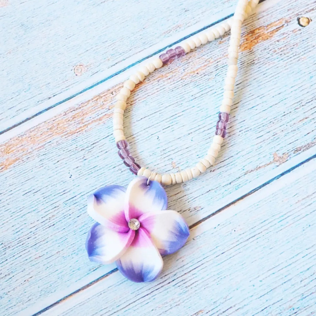 Jazzy Plumeria Purple Pendant Hawaiian Necklace - Made In Hawaii