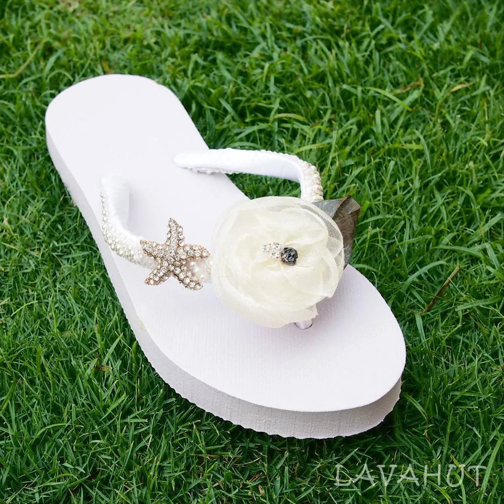 Jewel White Bridal Flip Flops Stylish Comfortable Wedding Shoes Lavahut