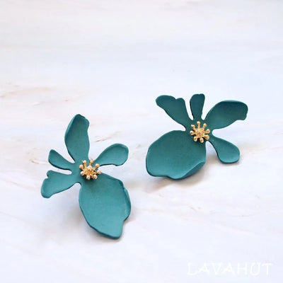 Kakaako Teal Island Flower Earrings - Made In Hawaii