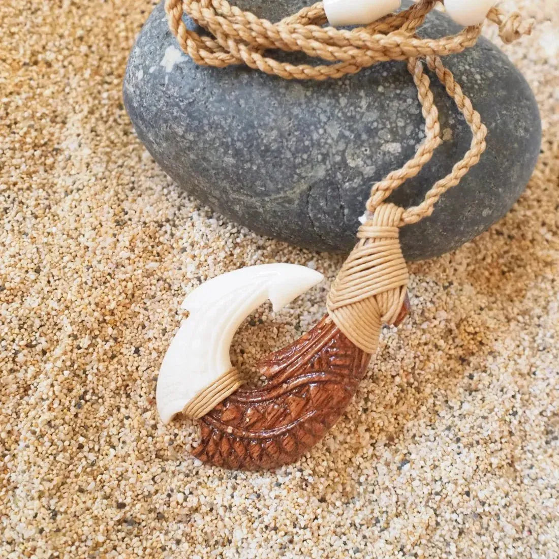 bome fish hook necjalcw Buffalo Bone w/ Engravings Bone Fish Hook Necklace showcases an intricate design with natural koa wood and boar bone Kaunaoa Fish Hook Necklace in