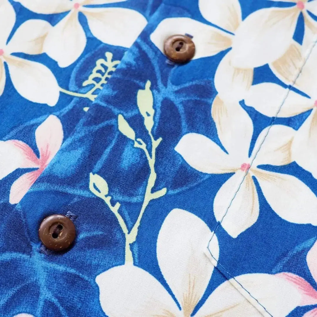 Kuulei Blue Hawaiian Cotton Shirt Made in Hawaii