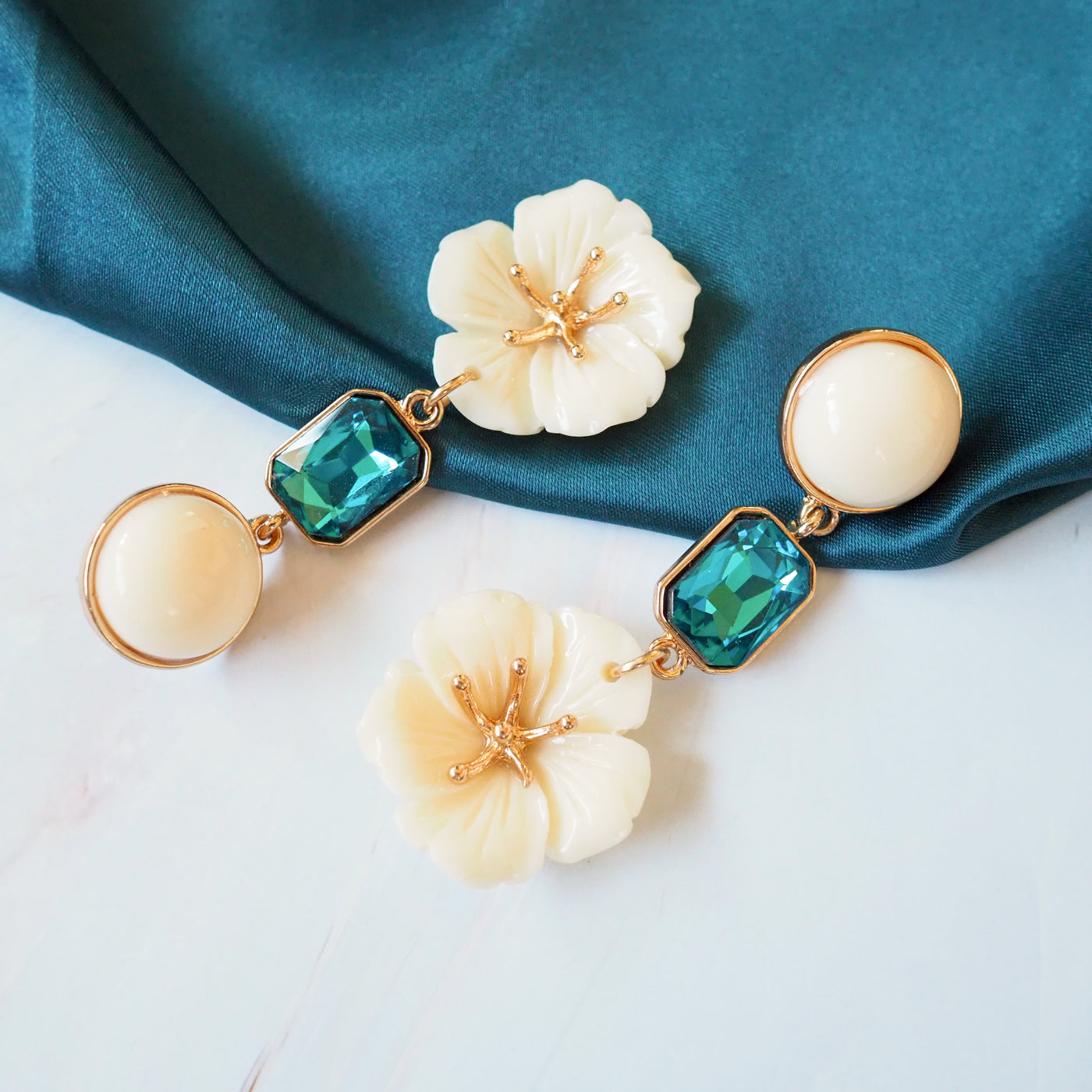 Blue Floral Gemstone Drop Earrings