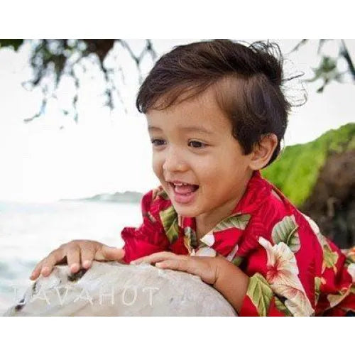 Makaha Red Hawaiian Boy Shirt - Made In Hawaii
