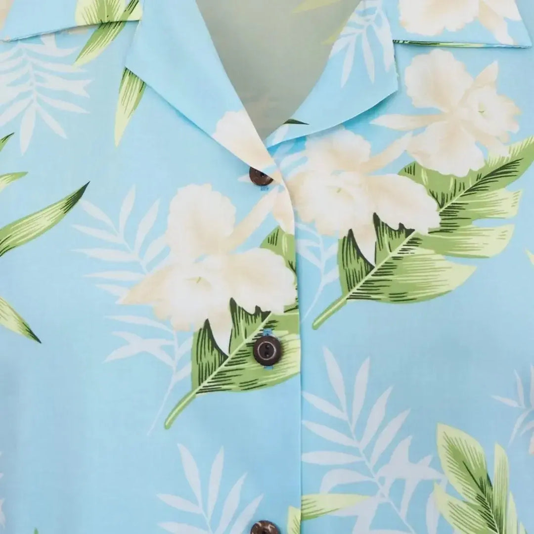 Midnight Baby Blue Women’s Hawaiian Rayon Shirt - Made in Hawaii