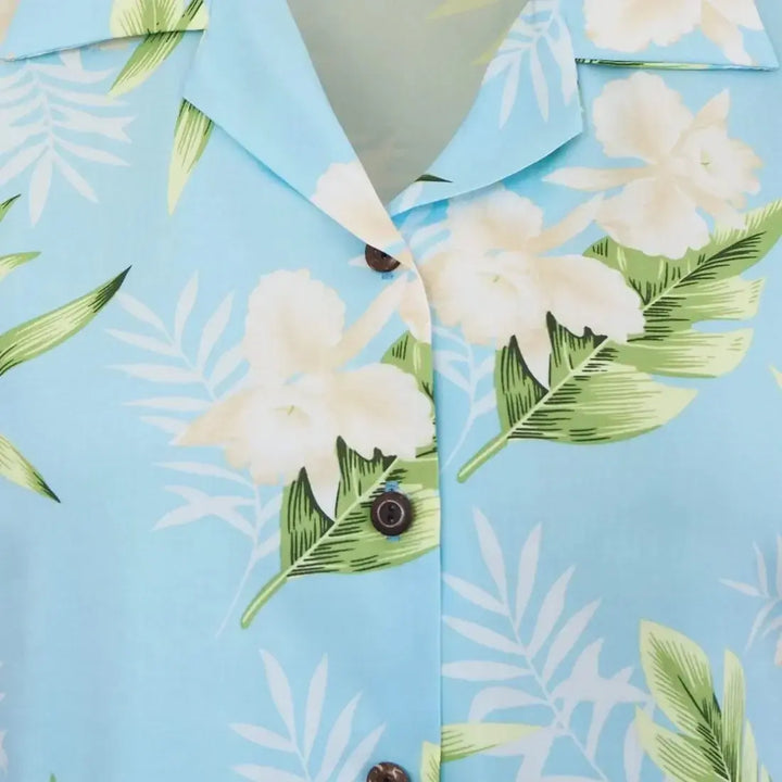 Midnight Baby Blue Women’s Hawaiian Rayon Shirt - Made in Hawaii