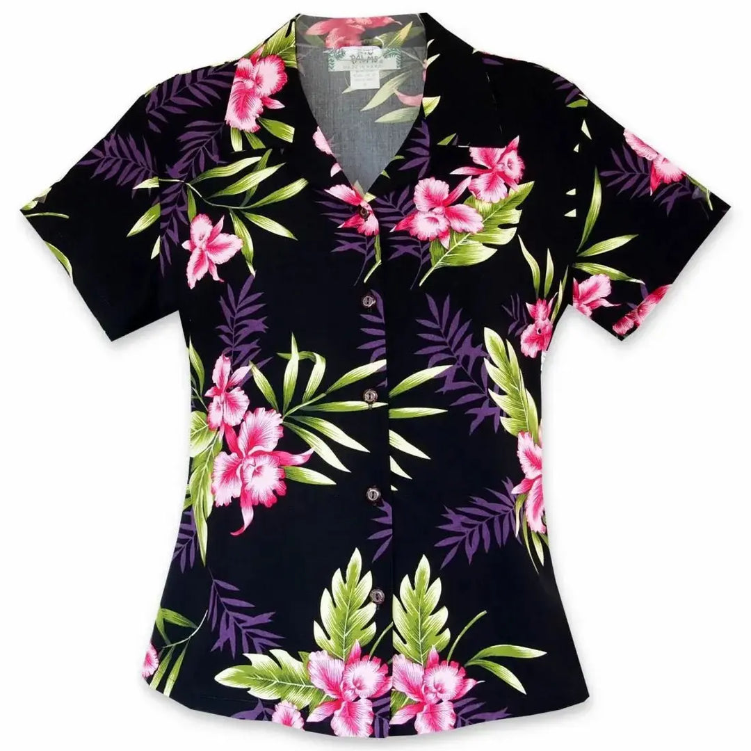 Midnight Black Women’s Hawaiian Rayon Shirt - Made in Hawaii