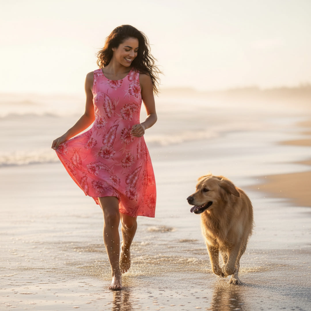 Hibiscus Hideaway Orange Rhythm Hawaiian Dress
