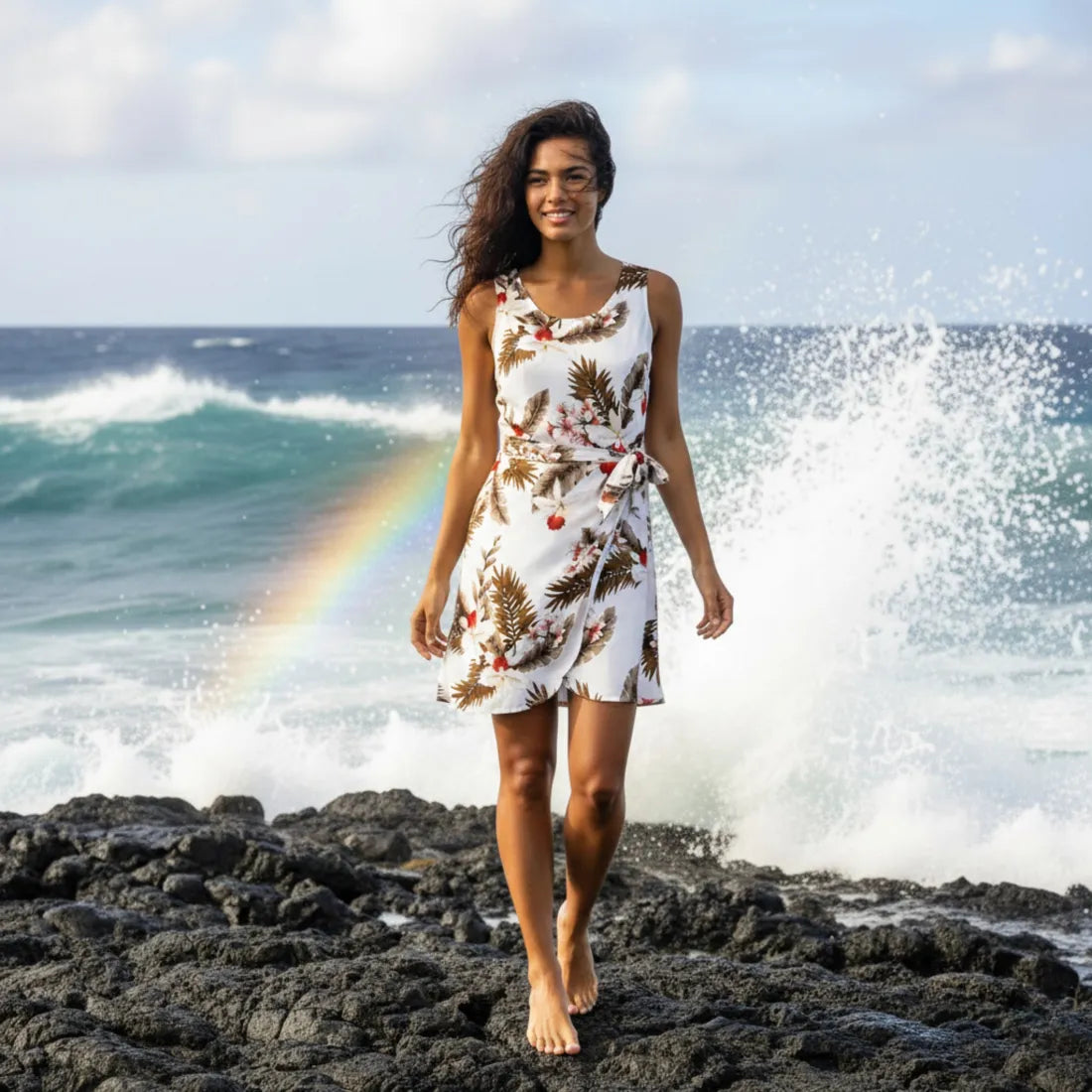 white hawaiian dress Pacific Legend - Wedding Flower Ruffle Shoulder Muumuu - Women's Long maxi cocktail dress made in Hawaii Hawaiian Molokai White Queen Dress