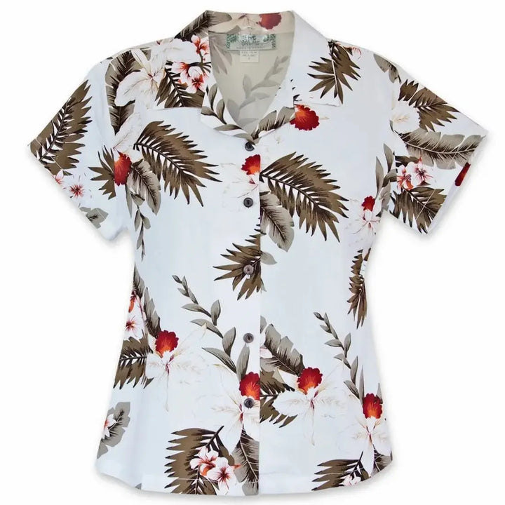 Moon White Women’s Hawaiian Rayon Shirt Made in Hawaii