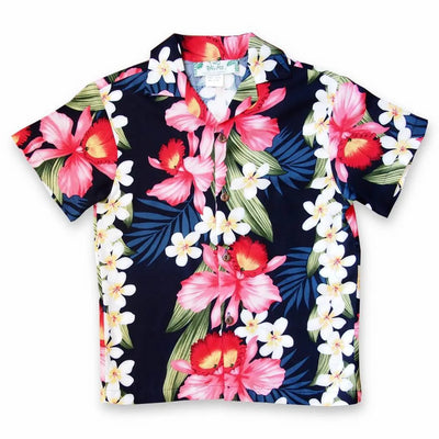Orchid Play Blue Hawaiian Boy Shirt - Made In Hawaii