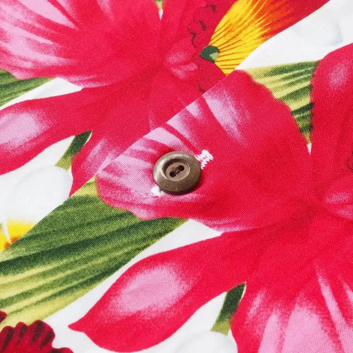 Orchid Play White Women’s Hawaiian Rayon Shirt - Made in Hawaii