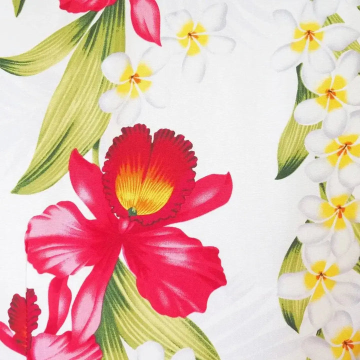 Orchid Play White Women’s Hawaiian Rayon Shirt - Made in Hawaii