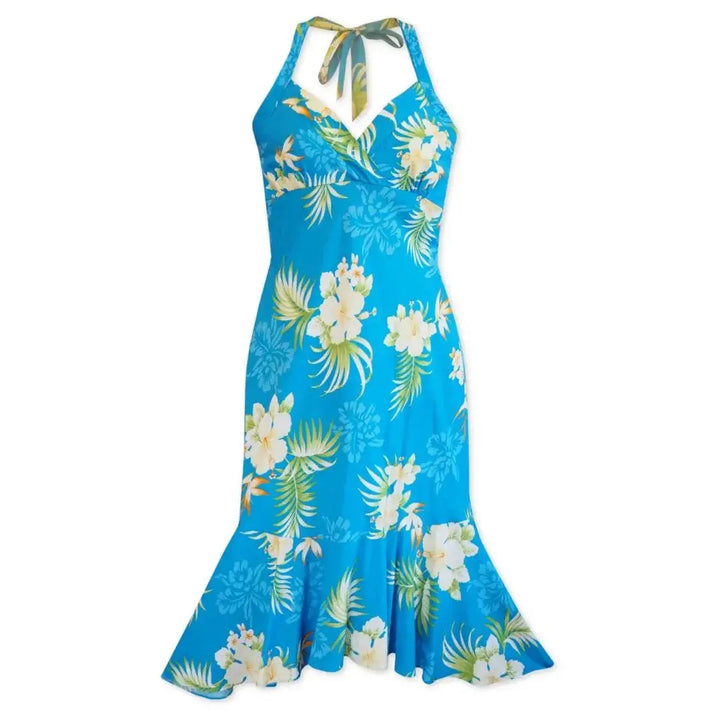 Passion Blue Akua Hawaiian Halter Dress Made in Hawaii
