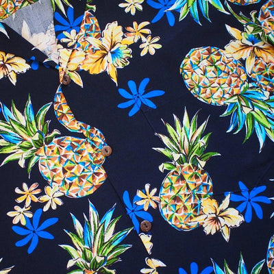 Pineapple Blue Hawaiian Rayon Shirt - Made In Hawaii