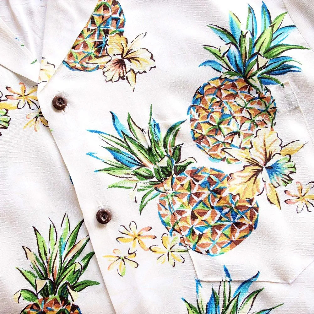 Pineapple Cream Hawaiian Rayon Shirt - Made In Hawaii