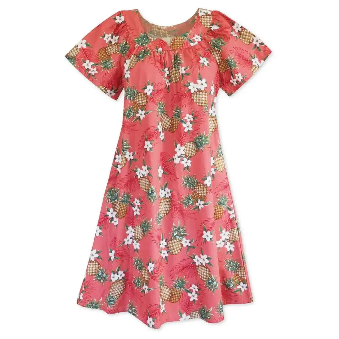 Pineapple Jam Pink Hawaiian Maile Tea Muumuu Dress - Made in Hawaii
