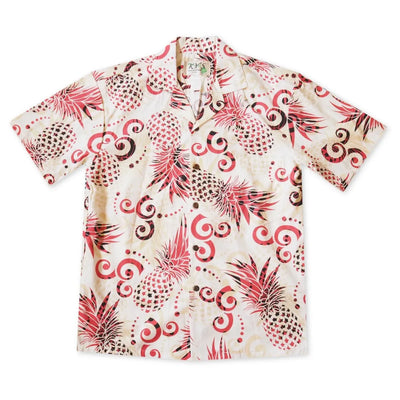 Pineapple Swirl Cream Hawaiian Cotton Shirt - Made In Hawaii