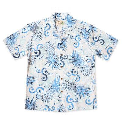 Pineapple Swirl White Hawaiian Cotton Shirt - Made In Hawaii