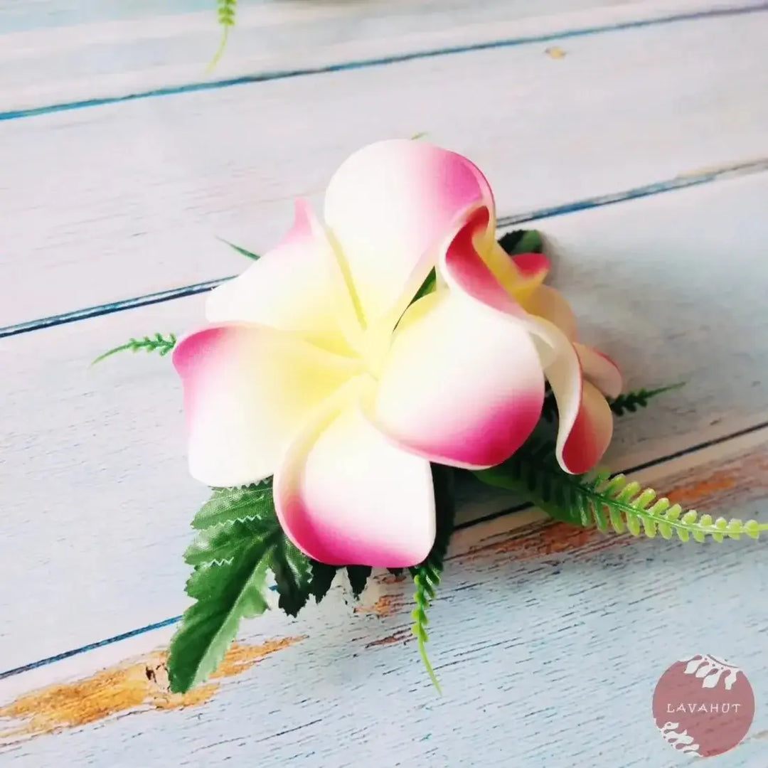 Pink Double Joy Plumeria Hawaiian Flower Hair Clip Made in Hawaii