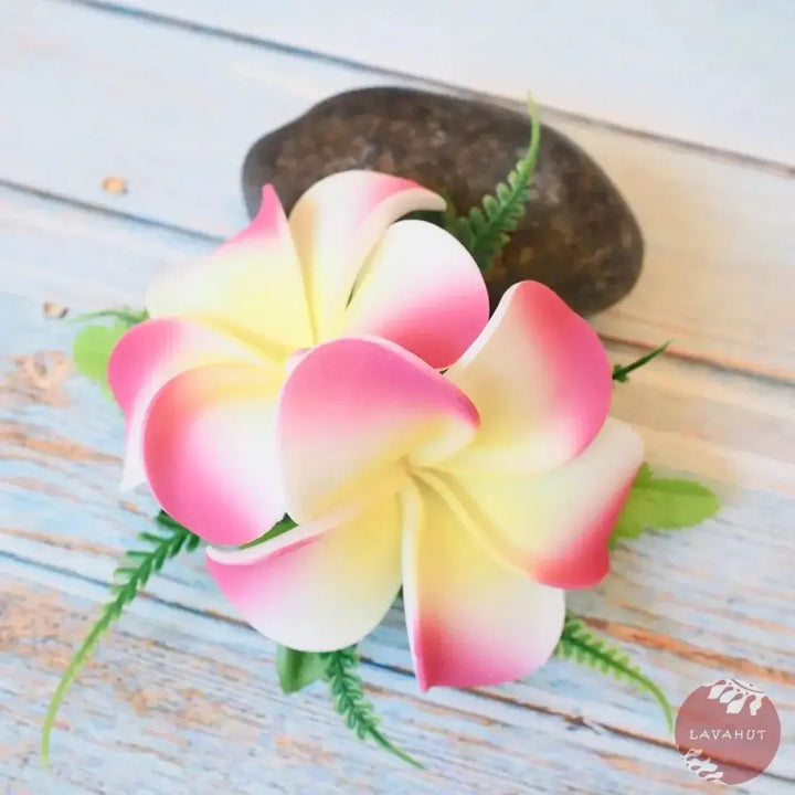 Pink Double Joy Plumeria Hawaiian Flower Hair Clip Made in Hawaii