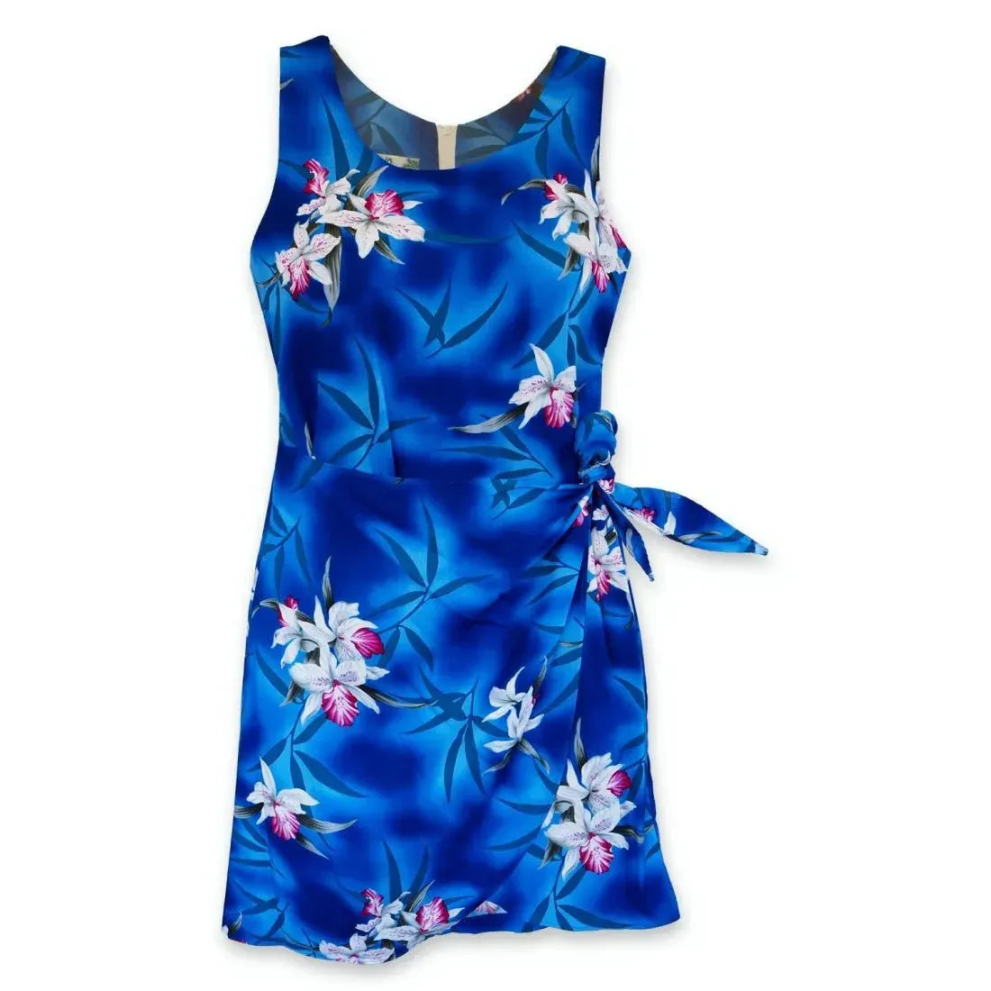 Poipu Blue Honi Hawaiian Dress in Floral Print S / Blue