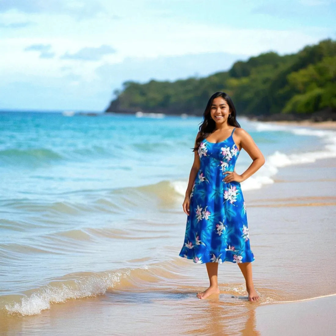 Poipu Blue Kamalii Hawaiian Dress with Shoulder Straps – Lavahut