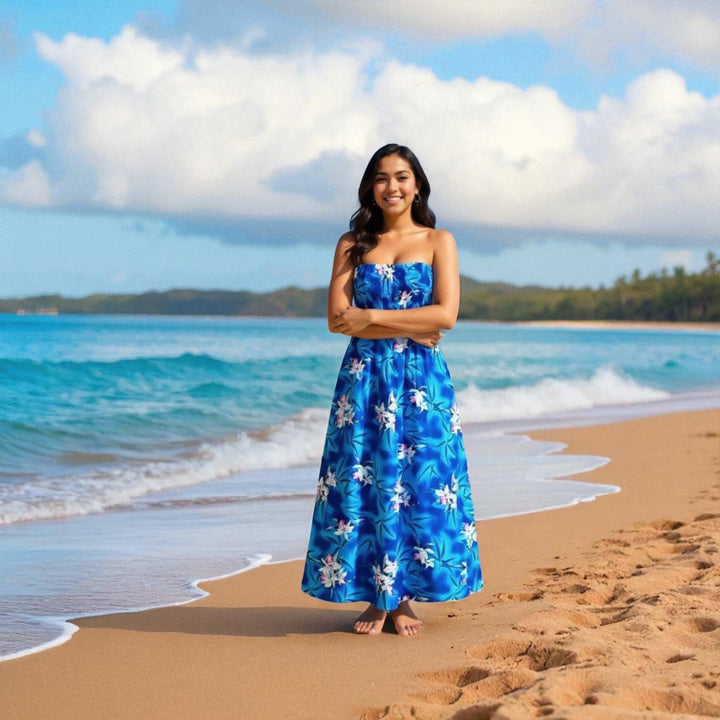 Poipu Blue Maxi Hawaiian Dress Made in Hawaii