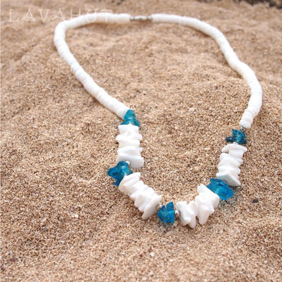 Puka Gem Blue Hawaiian Necklace - Made In Hawaii