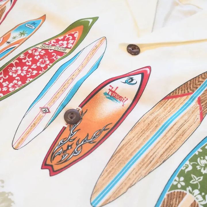 Surf Cream Hawaiian Border Shirt Made in Hawaii